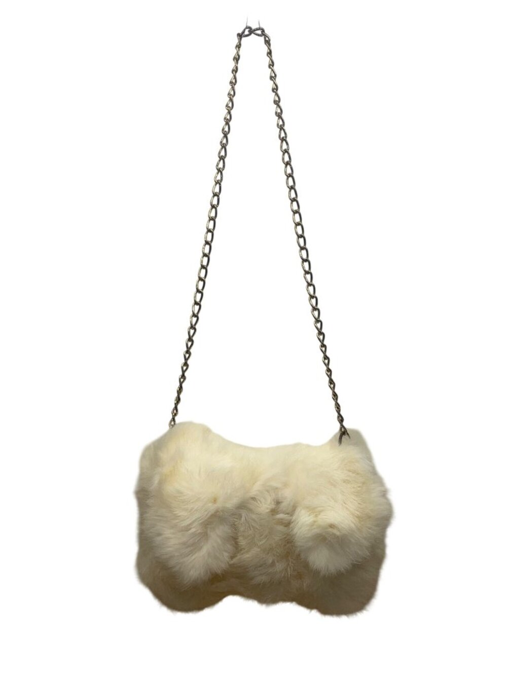 Women’s White Yellowish Faux Fur  Soft Plush Exterior  Chain Strap Shoulder Bag